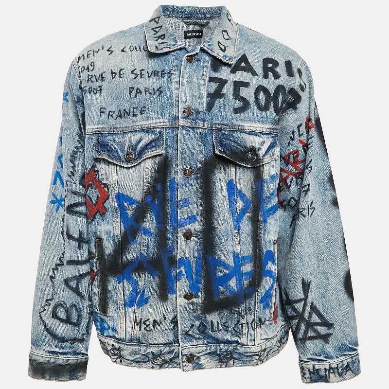 Balenciaga Blue Graphic Print Denim Oversized Jacket