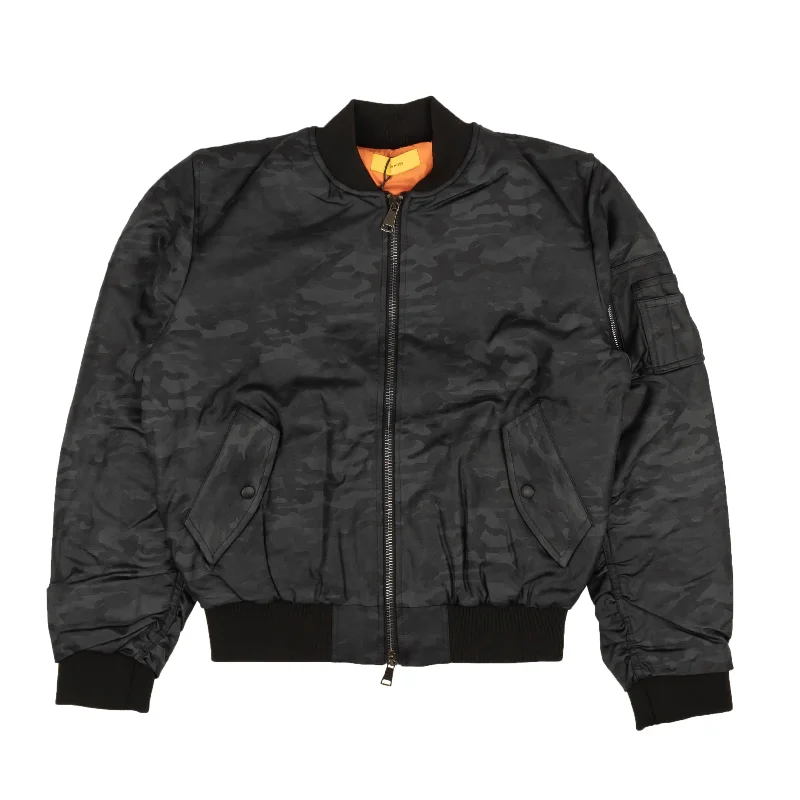 Black Camo Zip-Up Bomber Jacket