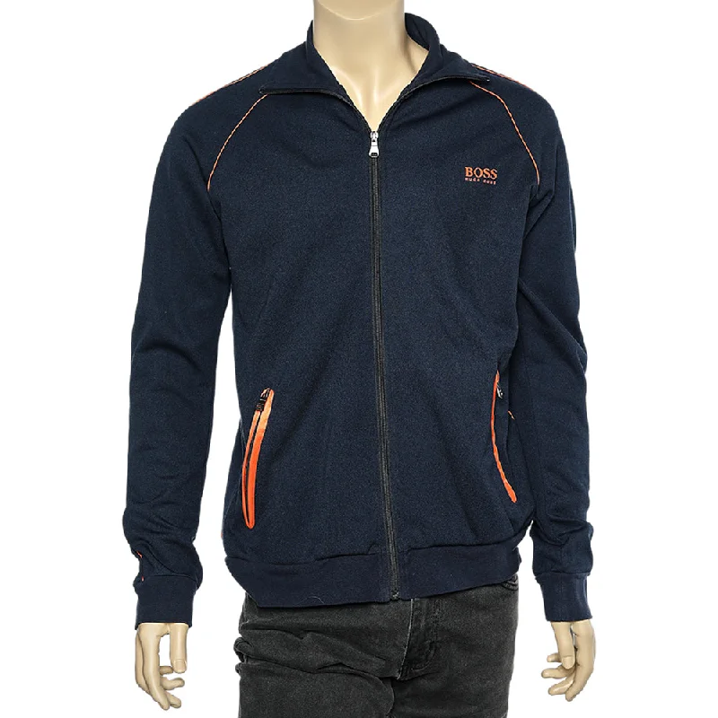 Boss By Hugo Boss Navy Blue Knit Zip Front Track Jacket