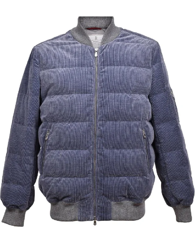 Brunello Cucinelli Mens Cashmere Bomber Jacket in Blue