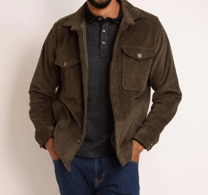 Cotton Corduroy Shirt Jacket In Olive