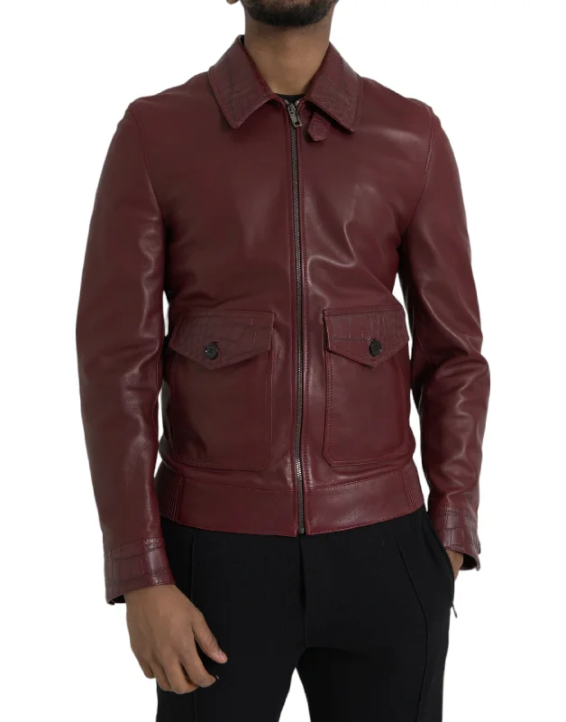 Dolce & Gabbana  Exotic Leather Zip Biker Coat Men's Jacket