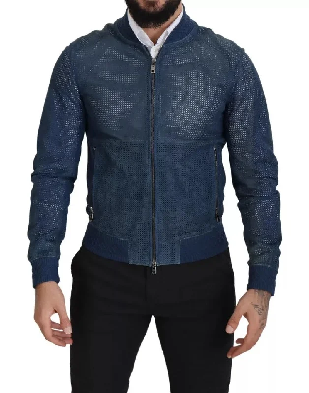 Dolce & Gabbana  Leather Perforated Full Zip Men's Jacket (Pre-Owned)