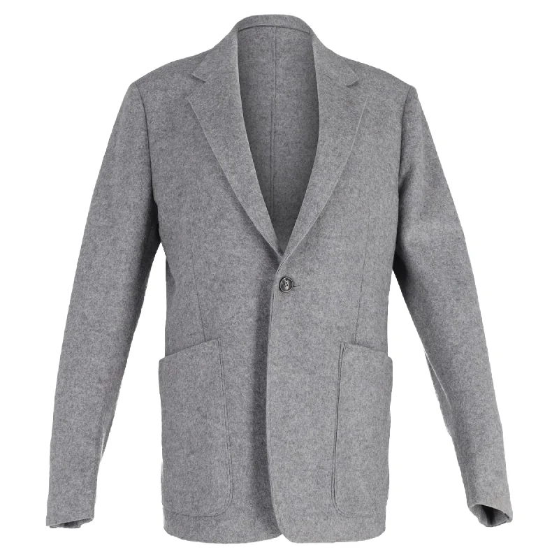 Ermenegildo Zegna Single-Breasted Blazer Jacket with Pockets in Grey Wool