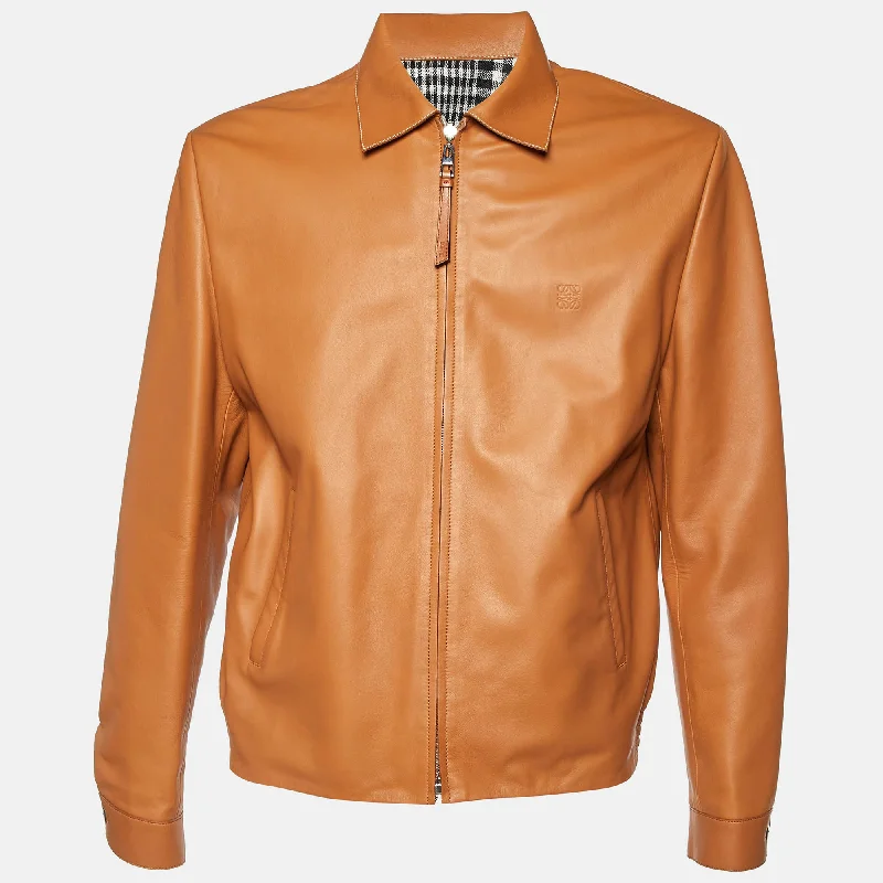 Loewe Tan Brown Leather And Linen Reversible Blouson Jacket