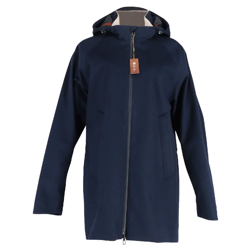 Loro Piana Parka Hooded Jacket in Navy Blue Cotton