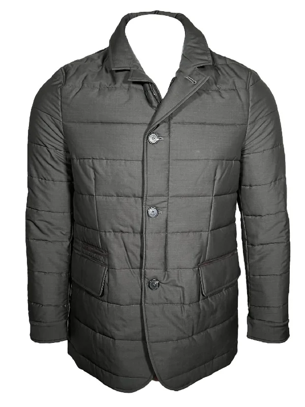 Men Silk/wool Quilted Jacket In Deep Green