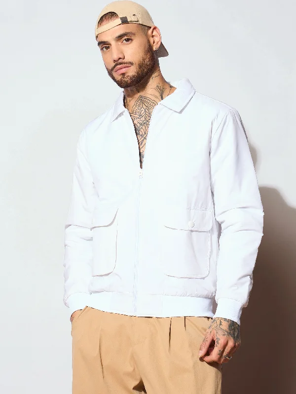 Men White Full Sleeve Front Pocket Jacket