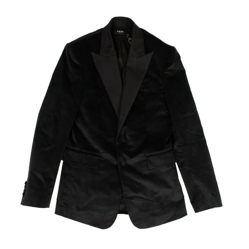 Men's Black Amiri Single Breasted Velvet Blazer