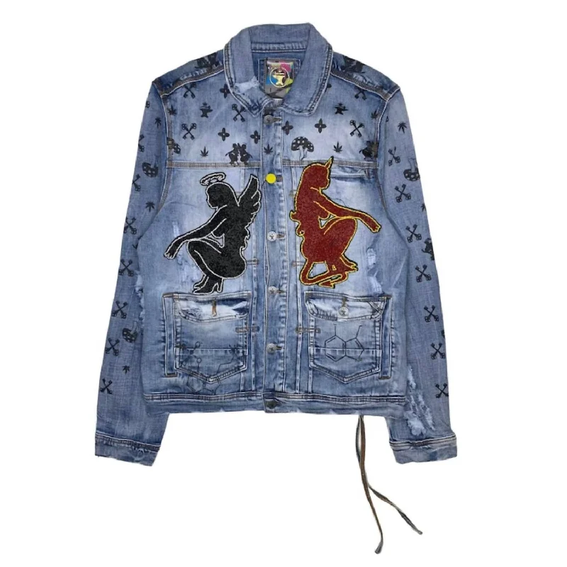 Men's Mushroom Angel Vs Devil Denim Jacket In Indigo