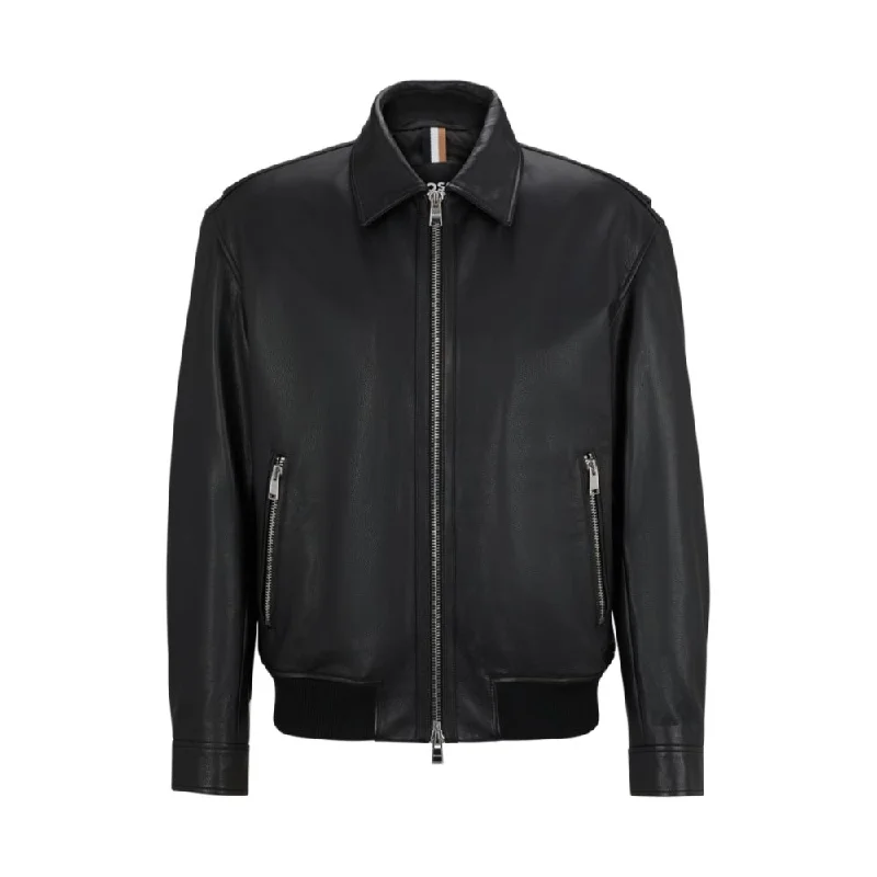 Regular-fit jacket in soft leather with stand collar