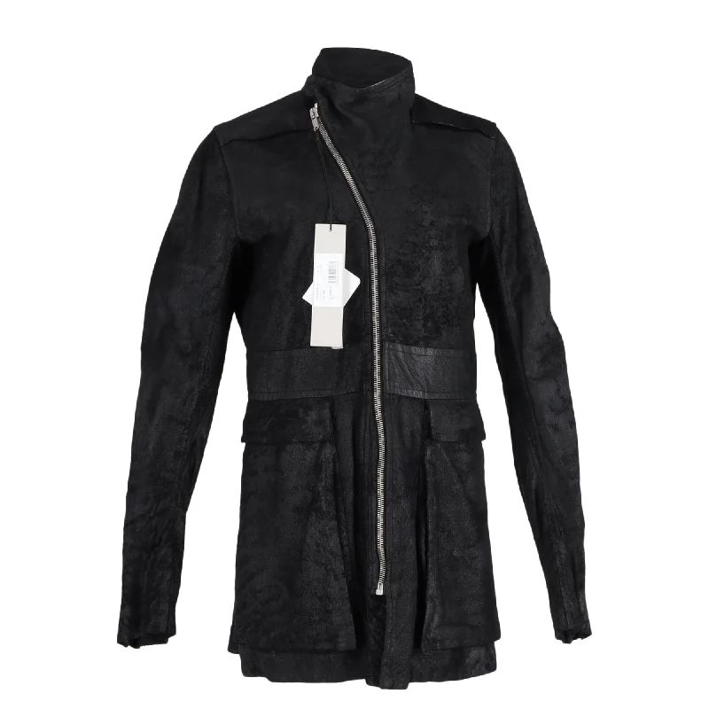 Rick Owens DRKSHDW Zipped Jacket with Pockets in Black Blistered Lamb Leather