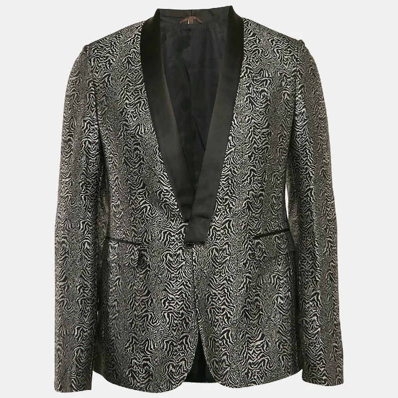 Roberto Cavalli Black/grey Patterned Silk Single Breasted Blazer M