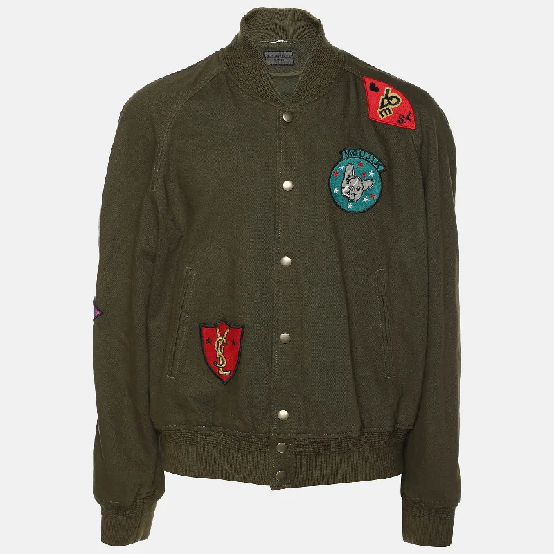 Saint Laurent Olive Green Cotton Souvenir Patch Teddy Jacket