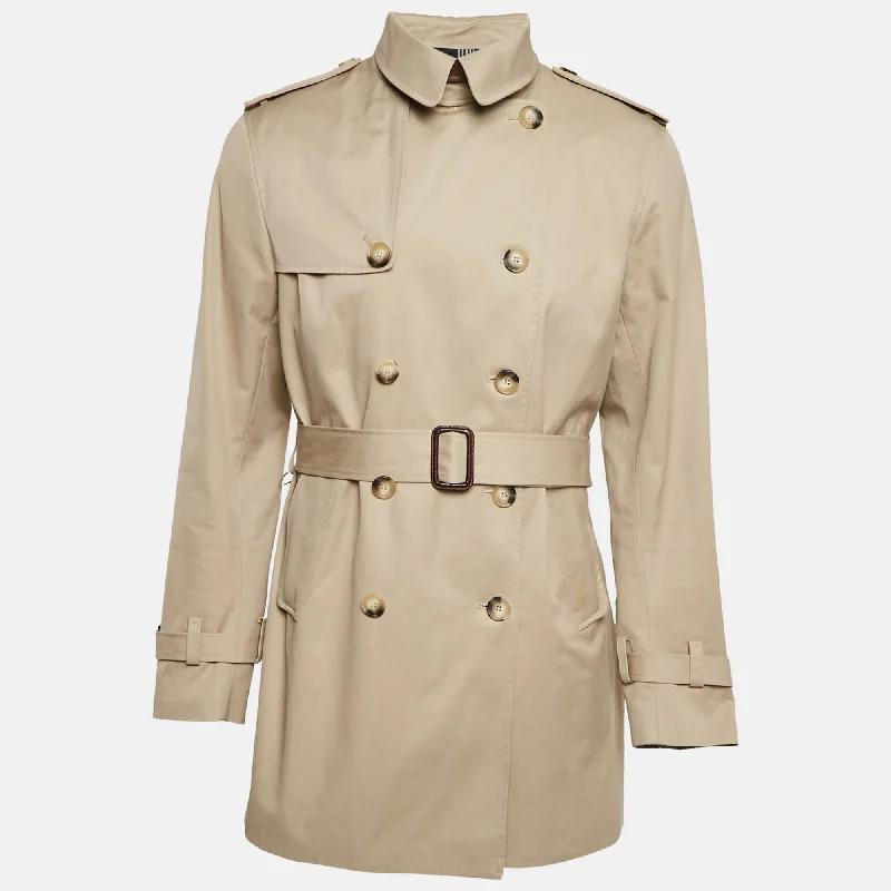 Sandro Beige Gabardine Cotton Long Double Breasted Trench Coat