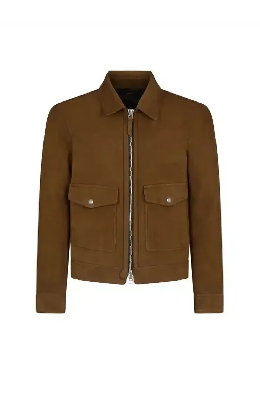 Tom Ford Mens Collar Zip Leather Jacket in Brown