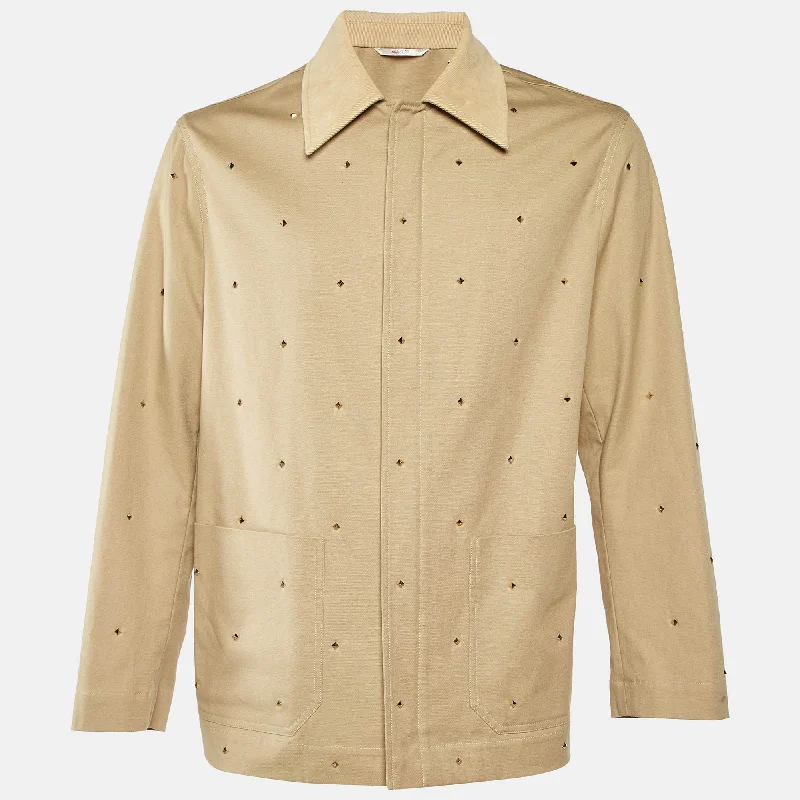 Valentino Beige Studded Cotton Zip-Up Jacket