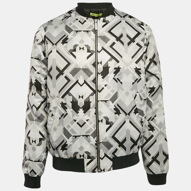 Versace Jeans Grey Geometric Print Synthetic Bomber Jacket M