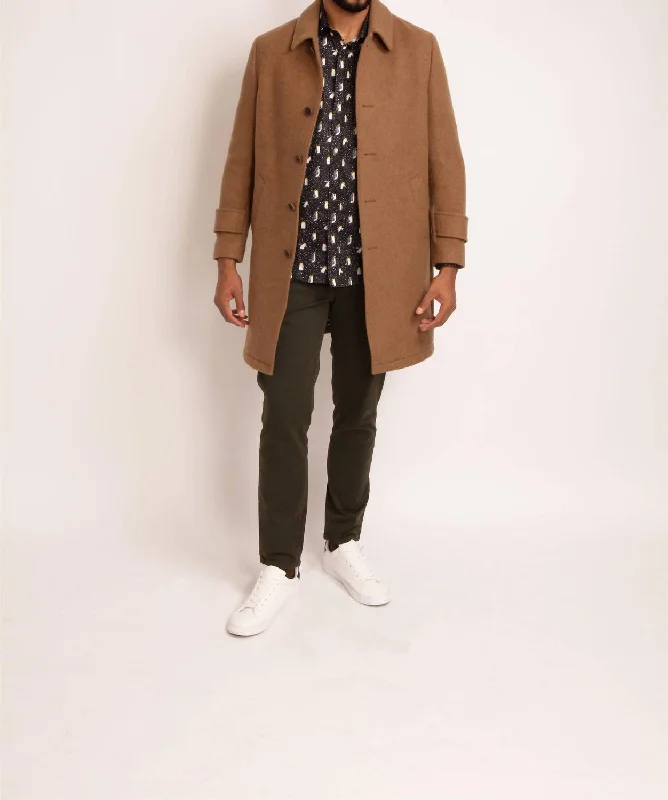 Wool Blend Overcoat In Tan