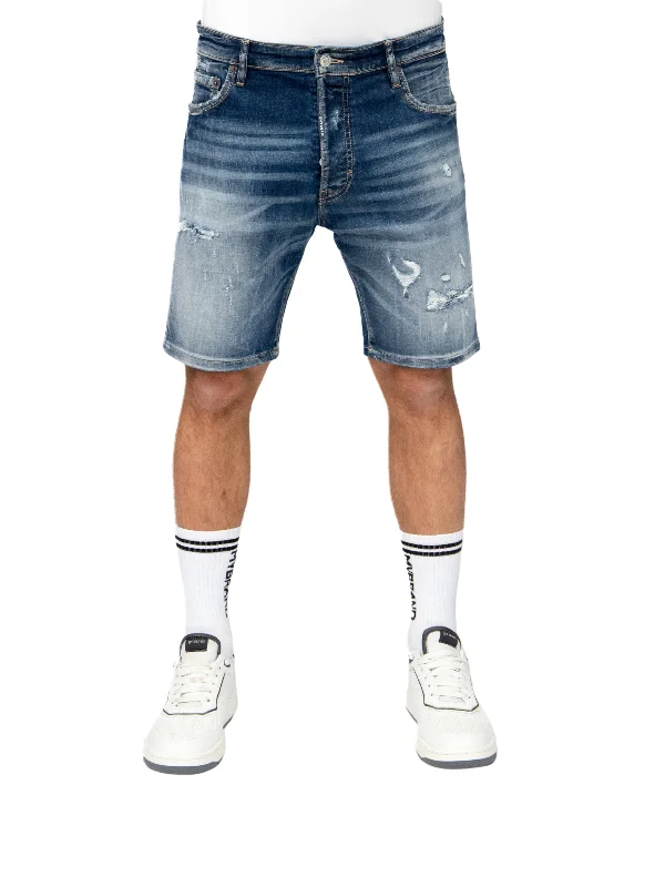 DARK Blue Ripped Rebel Shorts | DENIM