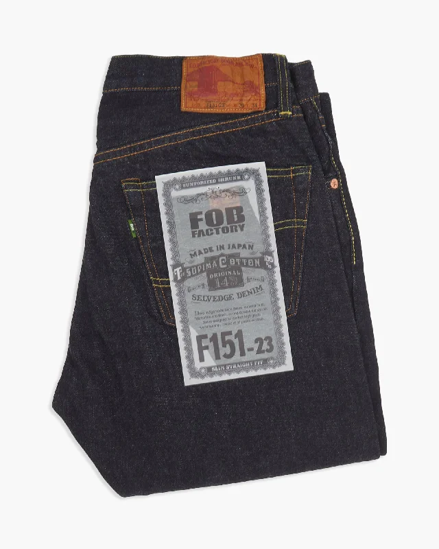 FOB Factory F151-23 14.75oz Supima Selvedge XX 5P Slim Straight Mens Jeans - Onewash