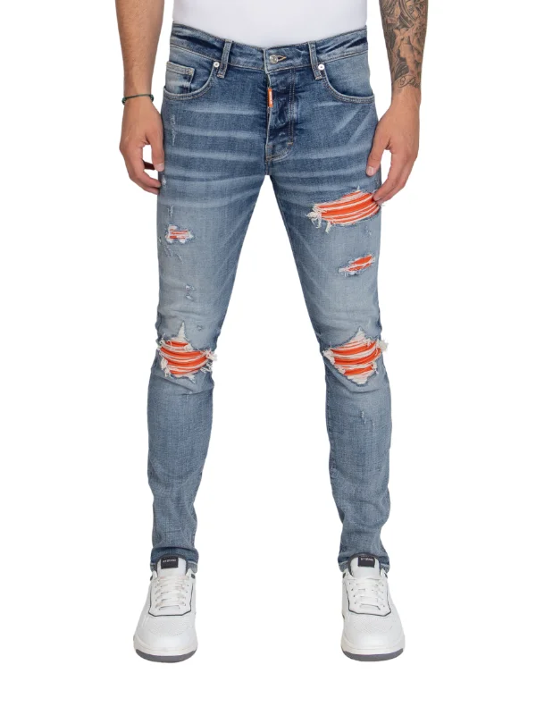 ORANGE RIPPED BIKER JEANS, ORANGE LABEL | DENIM