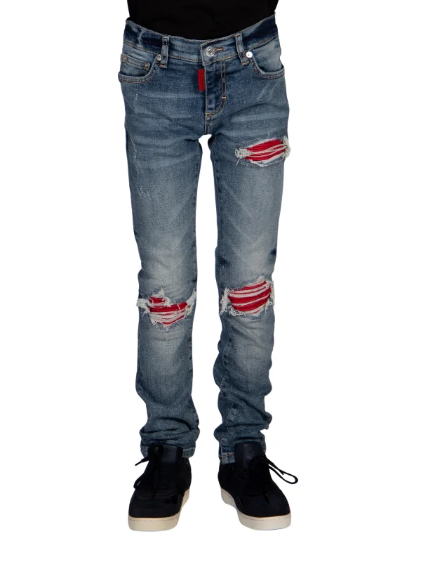 RED RIPPED BIKER JEANS KIDS | DENIM