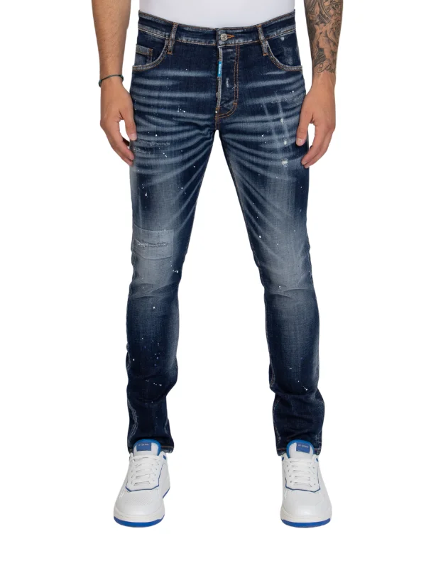 WASHED WITH BLUE AND WHITE SPOTS, NAVY BLUE LABEL | DENIM