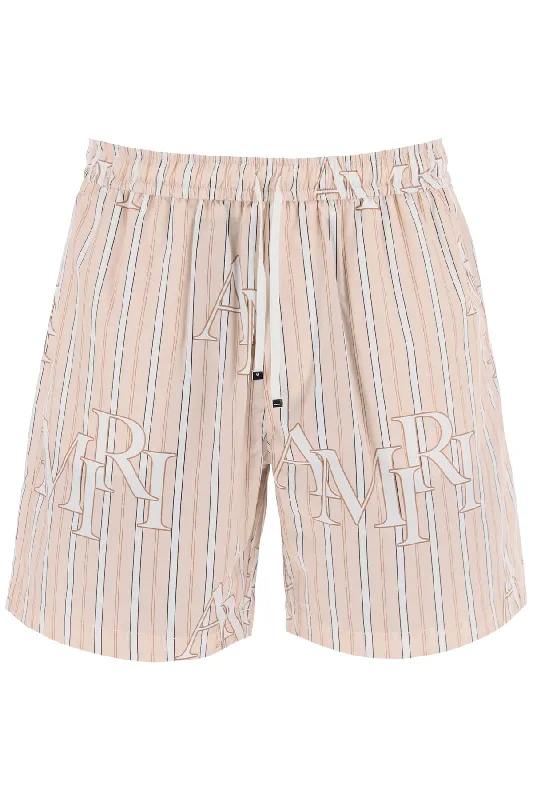 Amiri Men's Stripe Technical Poplin Bermuda Shorts With Logo"Striped