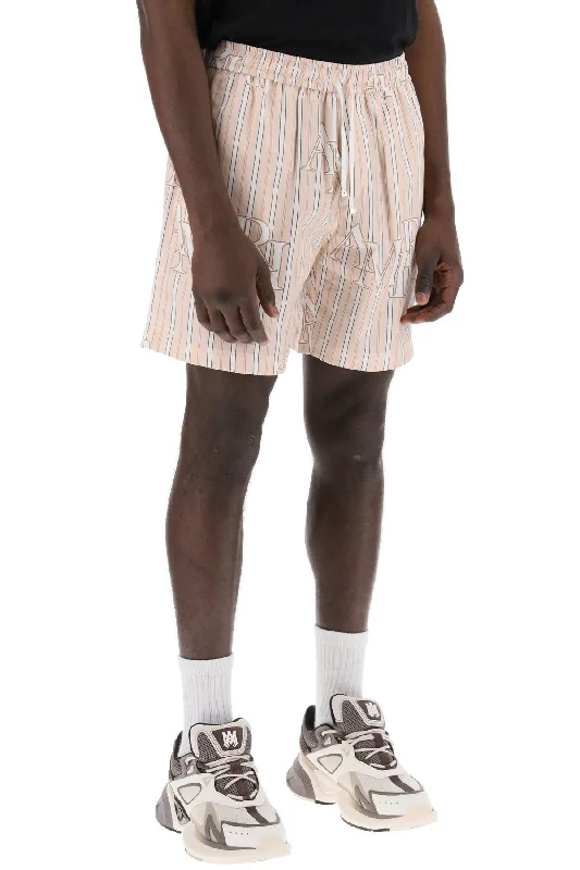 Amiri Stripe Technical Poplin Bermuda Shorts With Logo  "striped