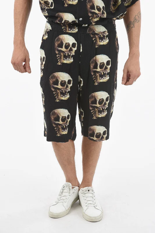 Endless Joy Skulls Printed Drawstring Waist Shorts