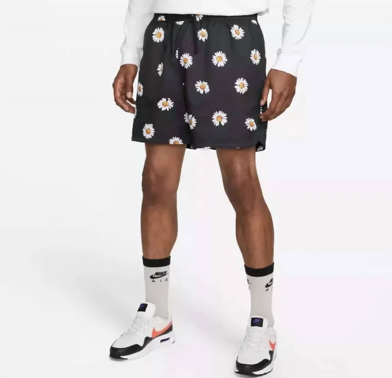 Men's Essentials Flow Shorts In Black With Daisy Print