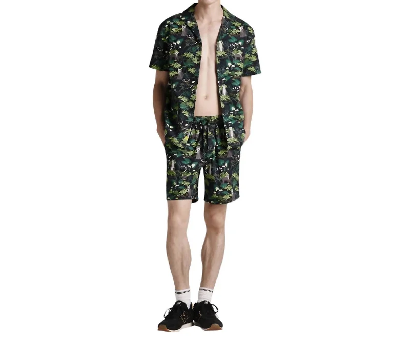 Men's Lemurs Print Shorts In Black