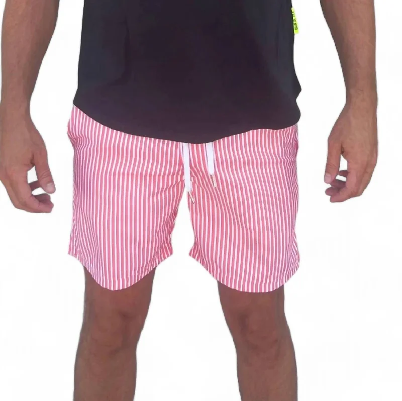 Men's Stripe Shorts In Coral/white