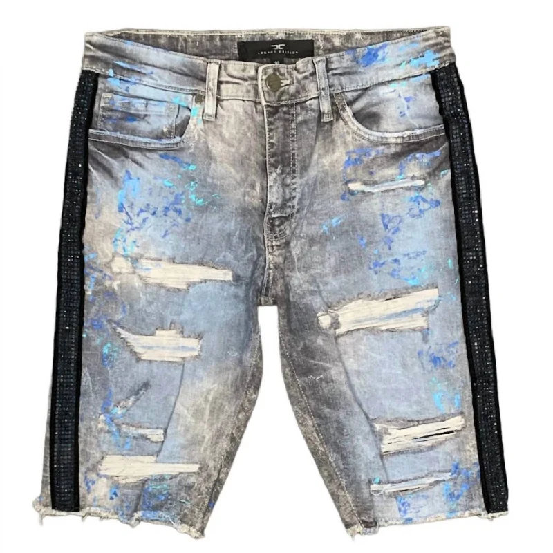 Men's Vegas Striped Denim Shorts In Blue Wave