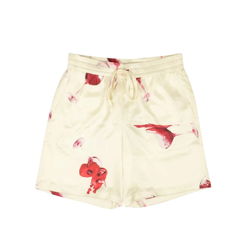 Nahmias Wine Glass Spill Design Silk Shorts - Cream